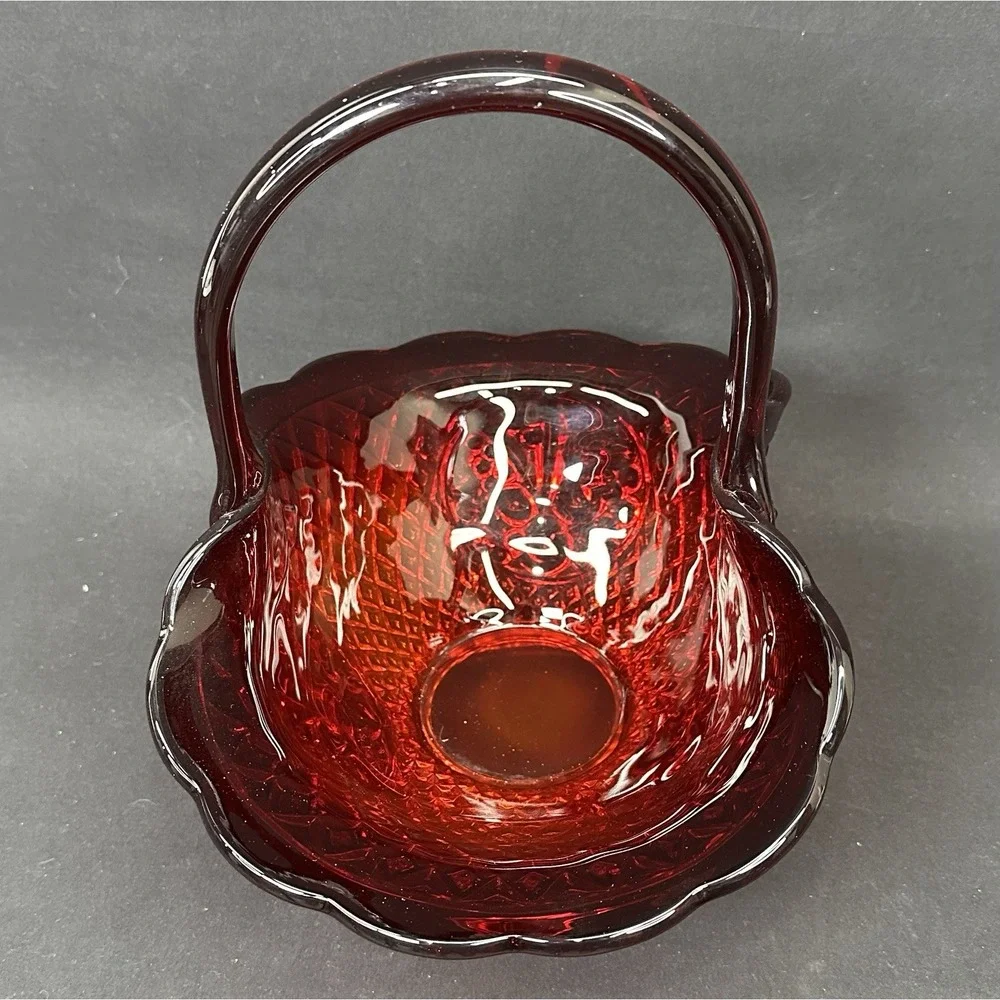 Indiana Glass Canterbury Sunset Amberina Basket, Vintage Mid‎ 20th Century